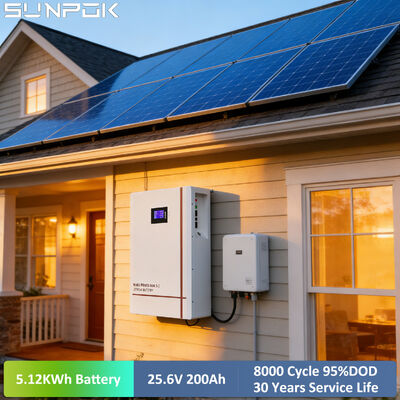 SUNPOK Solar Power Wall Home Lithium Batterie 24V 200Ah 5Kwh 25.6V Lifepo4 Powerwall Lithium Ion Battery Pack