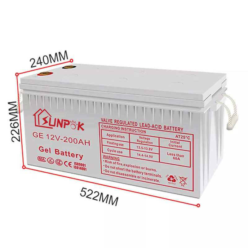 선포크 12V 딥 사이클 겔 전지 내구성 태양 딥 사이클 겔은 산성 배터리 12v 200ah 250ah를 이끕니다