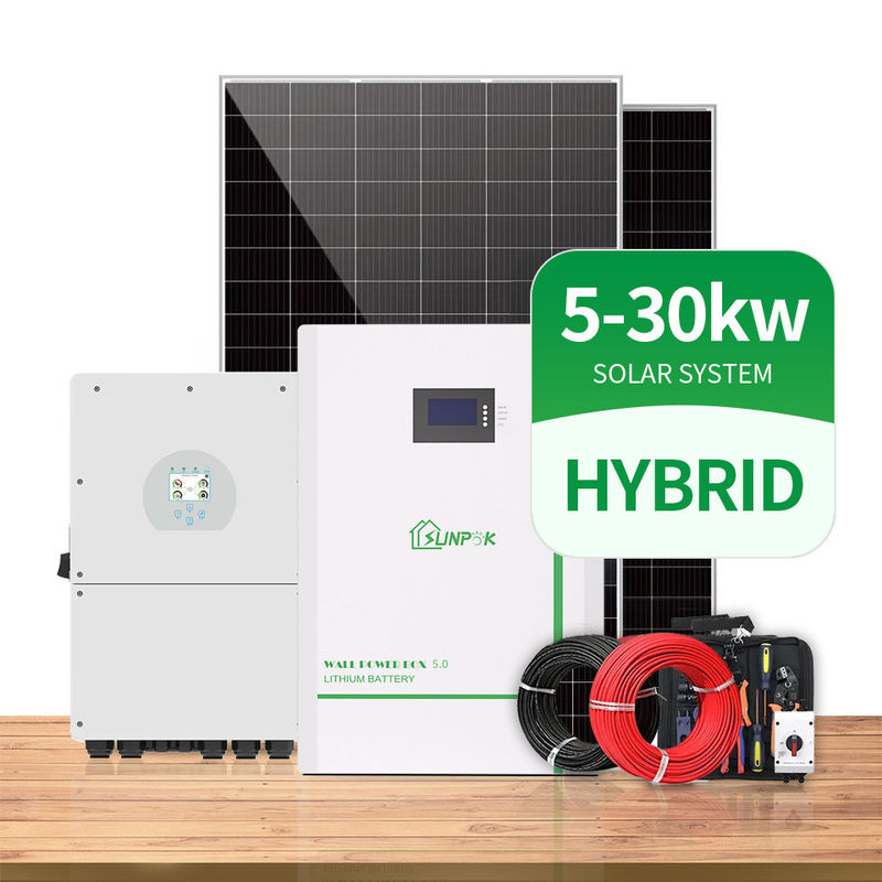 그리드 태양광 시스템 5Kw 10Kw 20Kw 30Kw 태양 전지 패널 에너지 전력 시스템에서 3단계 하이브리드