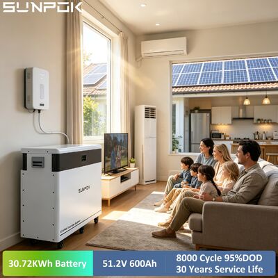 Sunpok 51.2V 600AH 30kWh Residential Lifepo4 Home Energy Storage Battery Lithium Ion Battery Pack Energy Power Supply