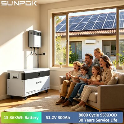 SUNPOK 15KWh Battery Pack 51.2V 15kw Lithium Lifepo4 300Ah 15KWh LFP 48V Household Solar System Energy Storage Batterie CAN Port