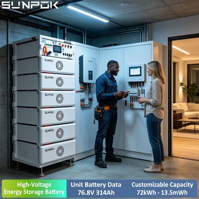 SUNPOK LiFePO4 리튬 이온 HV 배터리 24kWh 랙 마운트 76.8V 314Ah 오프 그리드 에너지 저장 배터리 (C&I용)