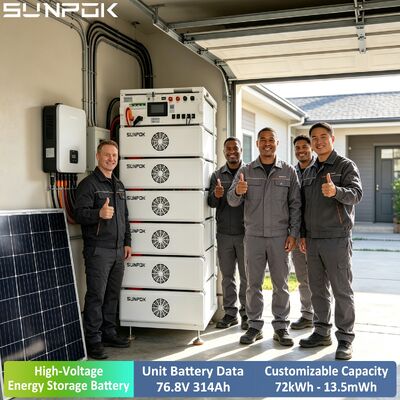 썬포크 끊김 없는 전원 공급 24.12kWh 314Ah 76.8V 고전압 태양 전지 LFP LiFePO4 배터리 은행 상업용