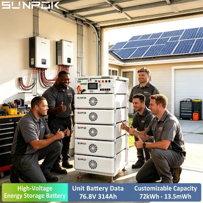 SUNPOK 오프 그리드 전력 시스템 192kWh LiFePO4 배터리 뱅크 102.4V 314Ah 50kW 하이브리드 인버터 6가지 구성