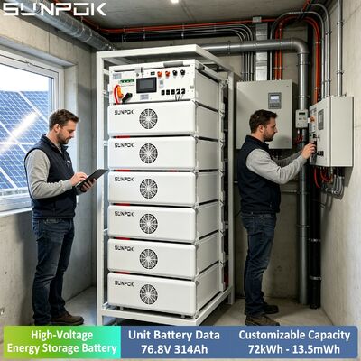 Sunpok 고전압 76.8V 314AH 부스트 리튬 배터리 100kWh 200kWh 500kWh LiFePO4 배터리 시스템 (상업용)